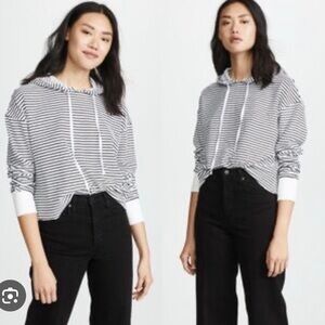 AYR Women’s Cotton Blend Black White Stripe Terry Foam Hoodie Top Small